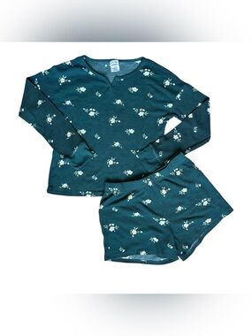 Art Class 10/12 Girls Green white floral waffle knit long sleeve and short set